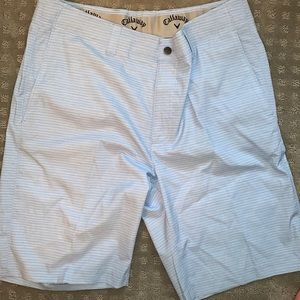 Striped light blue and white Callaway golf shorts